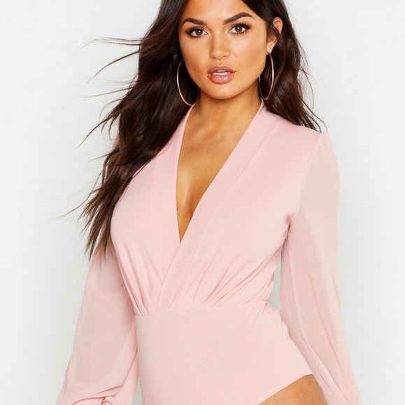 wrap chiffon sleeve bodysuit
